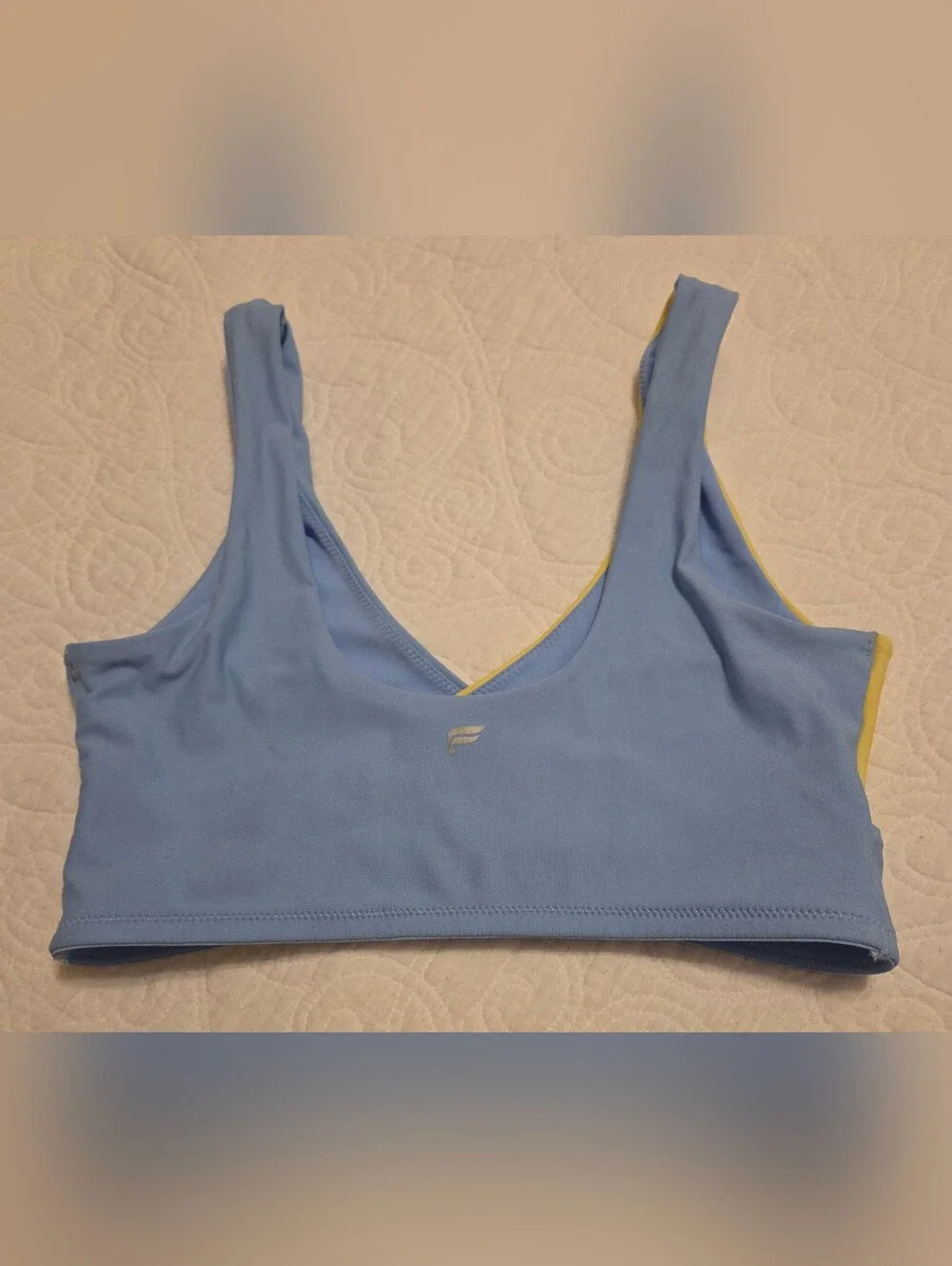 Fabletics Light Blue and Yellow Reversible Sports Bralette. Size XS